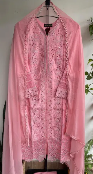 Pakistani Original Hayat’s Luxury Embroidered Stitched Cotton 3Pcs _ Pink 